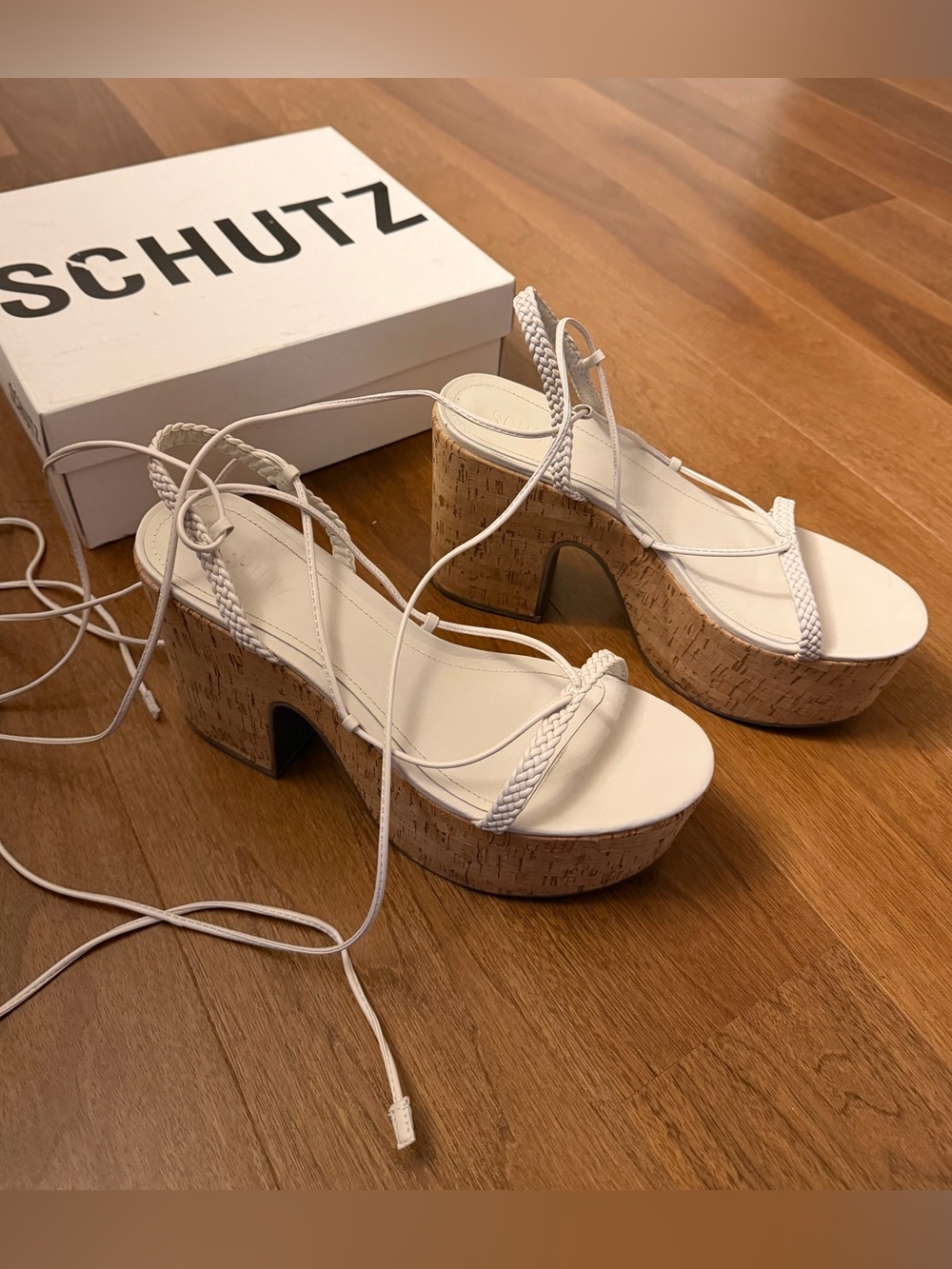 SCHUTZ Pearl Lace-Up Cork Platform Sandals - Size 9.5